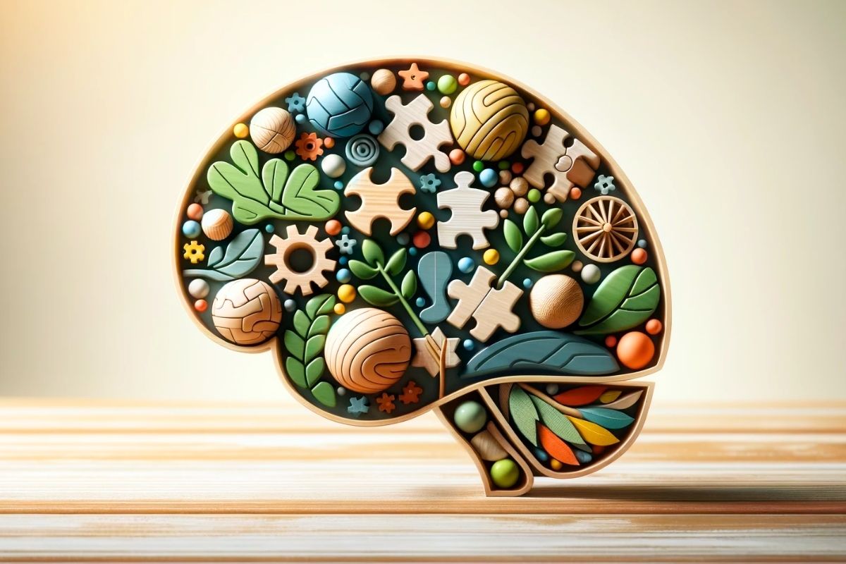 child brain creatively composed of Montessori elements