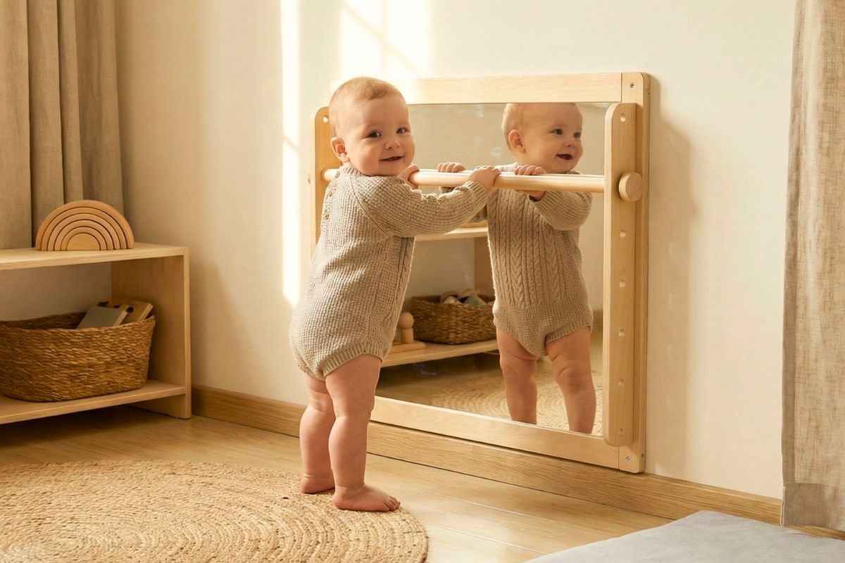 Baby hanging shatterproof floor mirror for safe play and sensory development