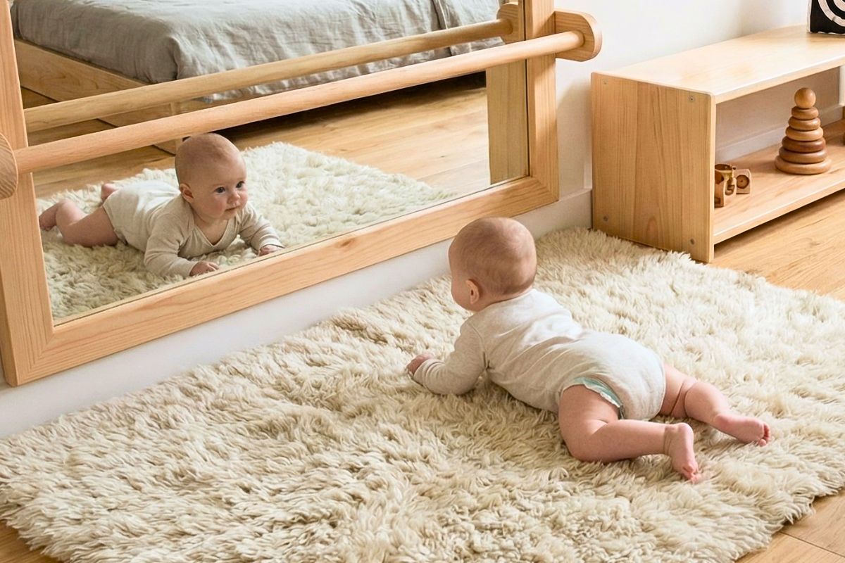 Soft floor mat creating a safe movement area for baby development