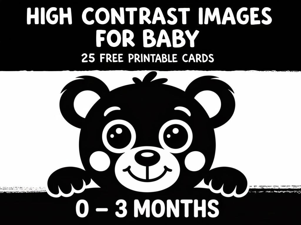 Free printable high contrast black and white cards for newborns 0-3 months