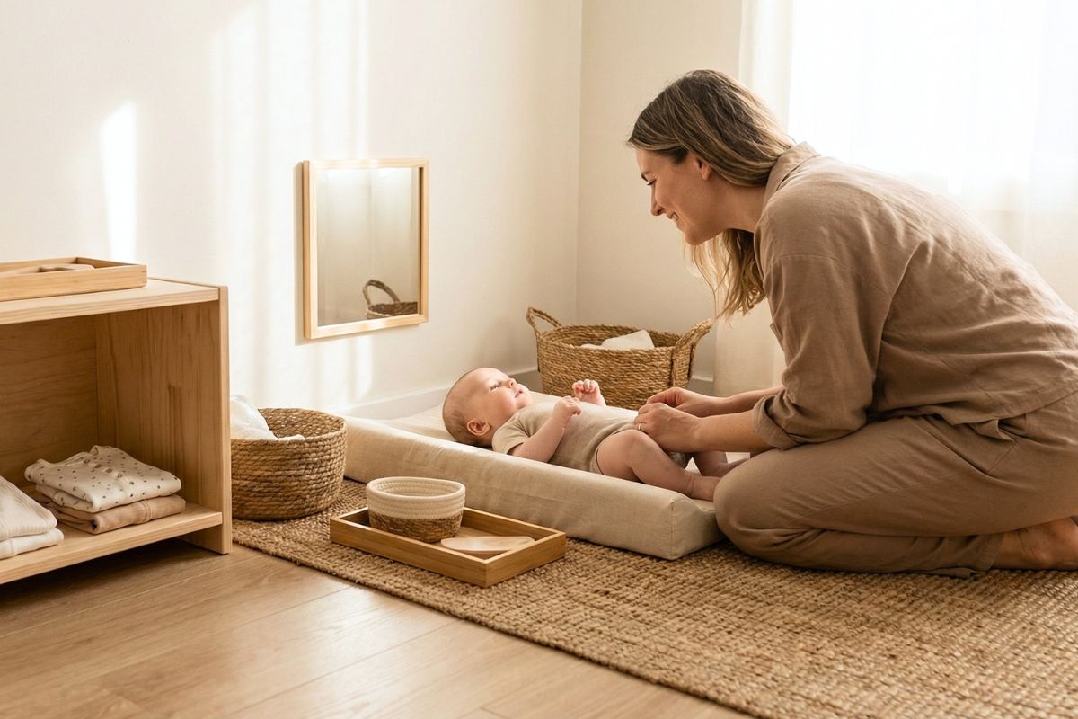 montessori baby changing area floor parent interaction