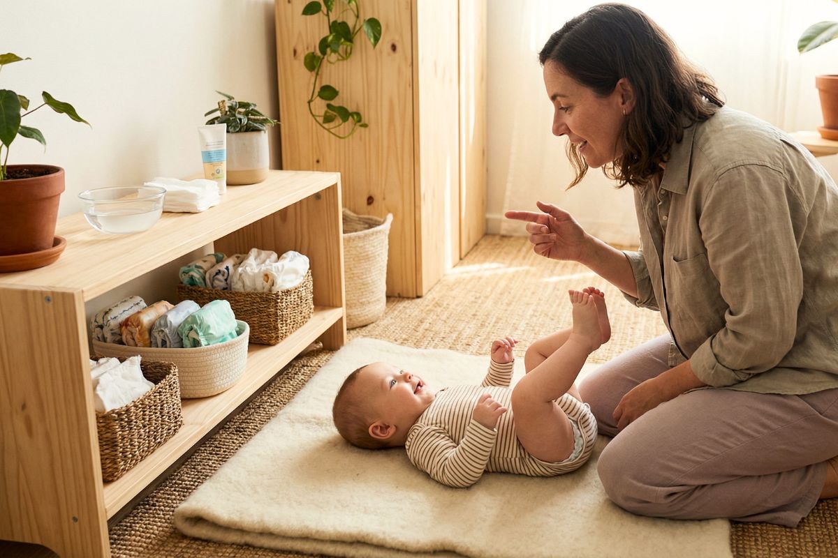 montessori diaper change baby cooperation parent