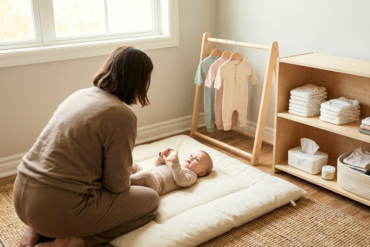 montessori baby care area floor setup organized supplies