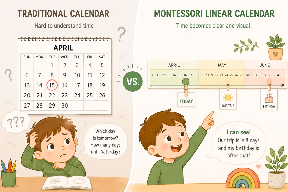 traditional calendar vs linear calendar illustration traditional calendar vs linear calendar illustration
