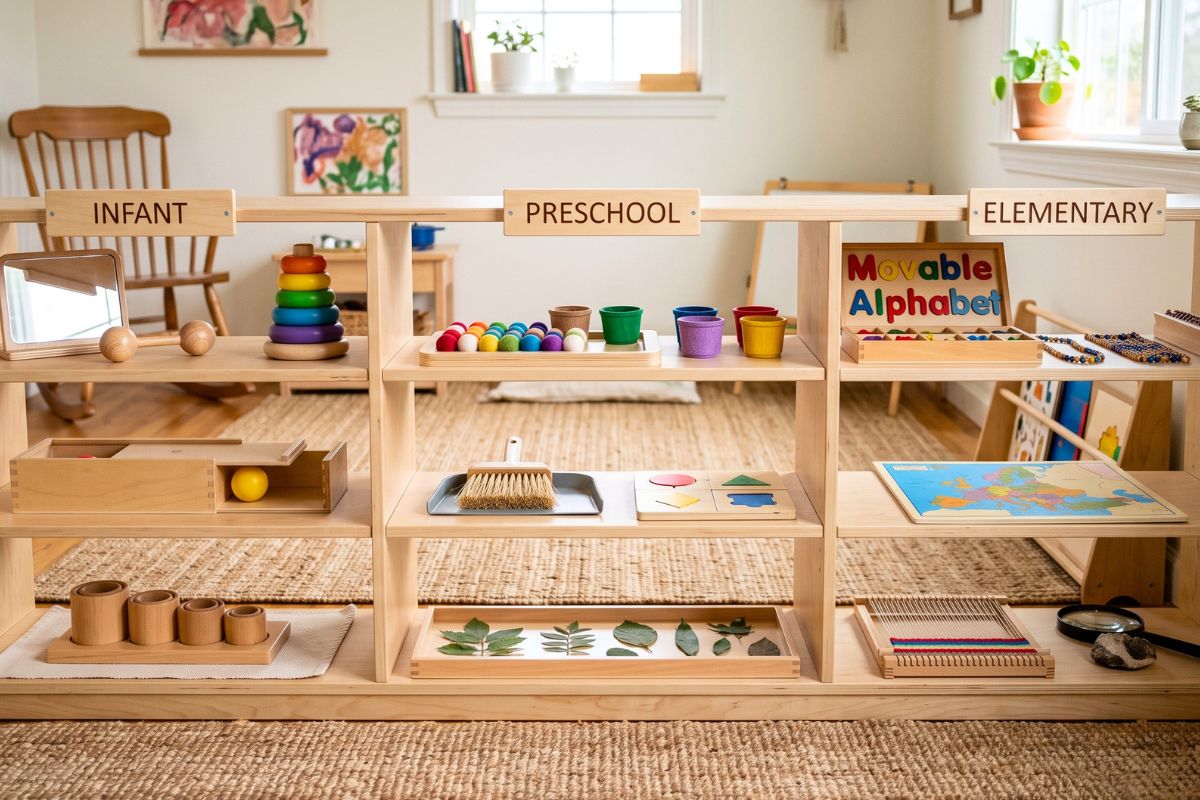 A shared Montessori play space for a baby and an older sibling