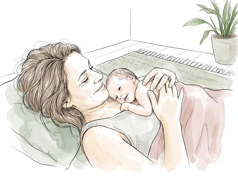 A mother resting with her newborn skin to skin