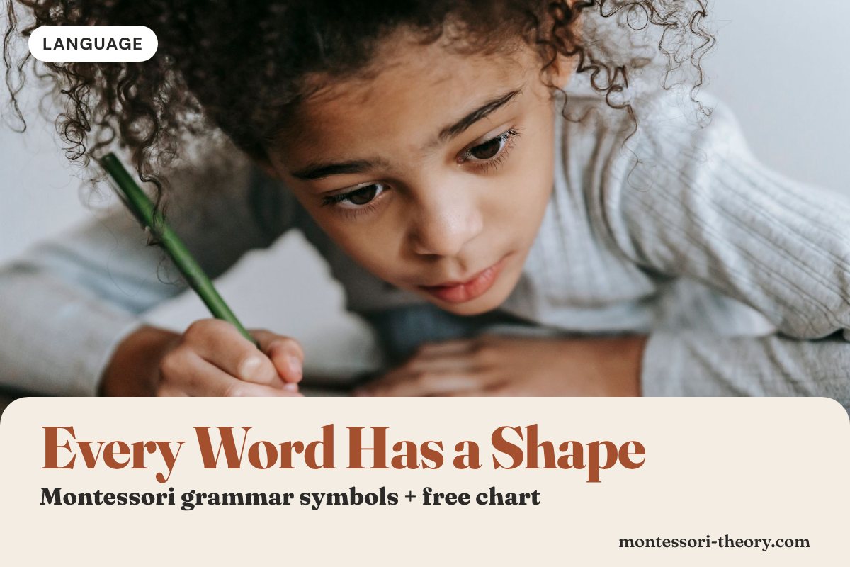 Girl writing with a green pencil, with the title Every Word Has a Shape